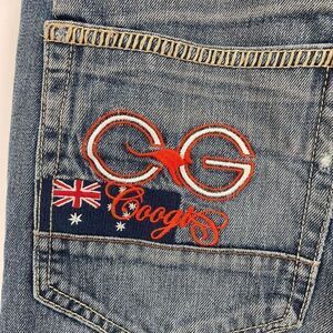 Coogi Australia Men's Distressed Relaxed Straight Jeans Blue Denim Size W34 L32